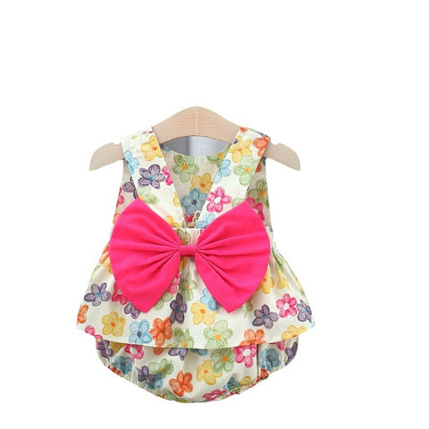 3 Pc Summer Daisy Flower Bow Shirt and Shorts Set