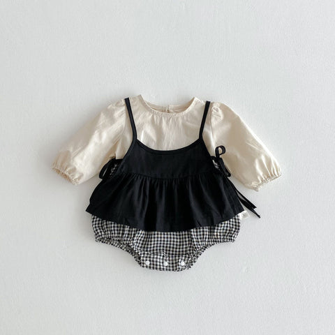 Girl Knit Faux Pinafore Bodysuit Dress