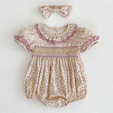 Girls Ditsy Flower Ruffle Neck Onesie/Dress