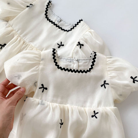 Girls Bow Organza Onesie Dress