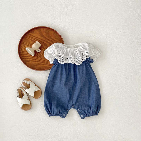Baby Girl Denim Ruffle Overall Romper