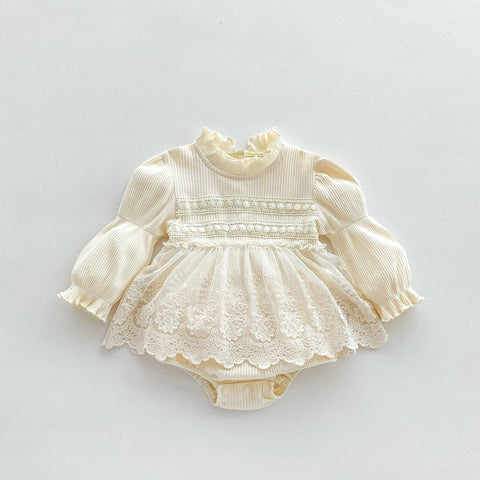 Baby Girl Ruffle Neck Mesh Lace Dress