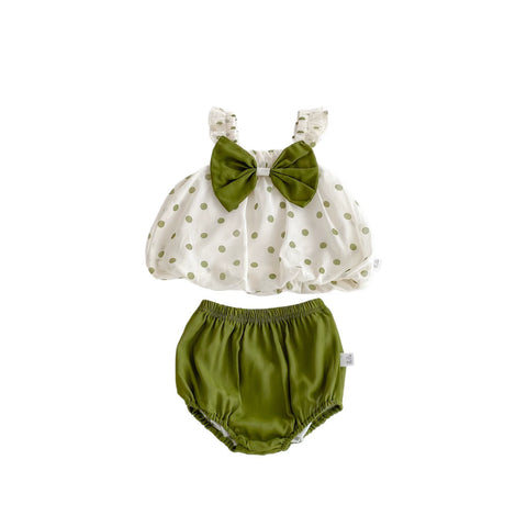2 Pc Baby Girl Polka Dot Top & Bloomer Set
