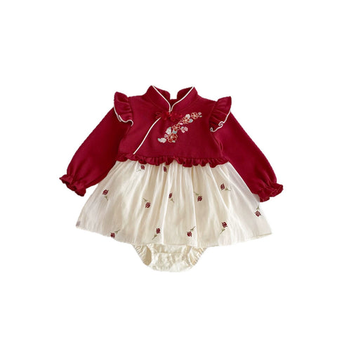 Baby Girl Rose Qipao Style Bodysuit Dress
