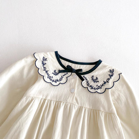 Baby Girl Embroidered Scallop Collar Bodysuit