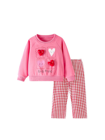 2 Pc Girls Big Hugs Sweatshirt & Gingham Leggings Set
