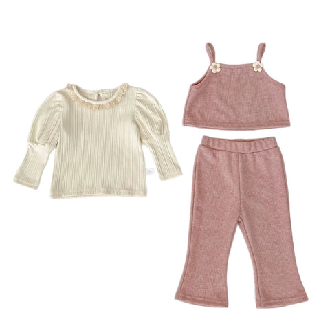 3 Pc Girls Flower Cami Layered Top & Pants Set