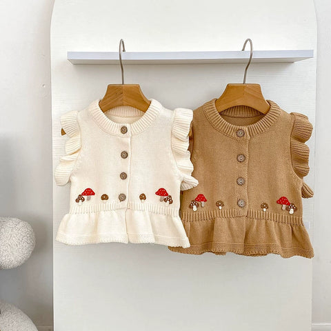 Baby Girl Autumn Mushroom Sweater Vest