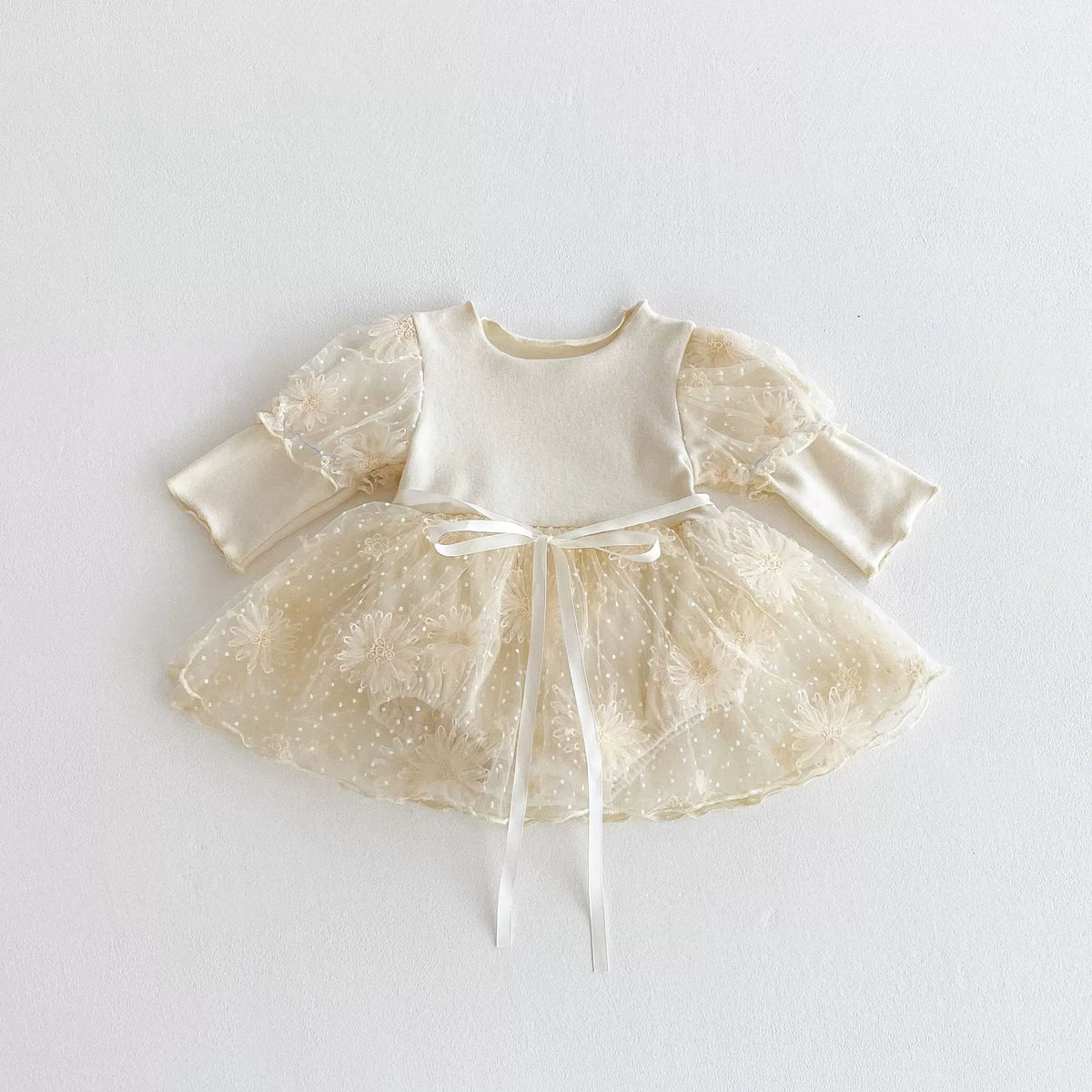 Baby Girl Flower and Dots Pattern Tulle Dress