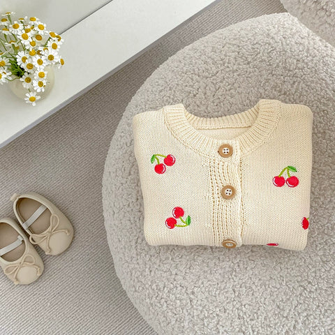 Baby Girl Cherry Embroidered Cardigan