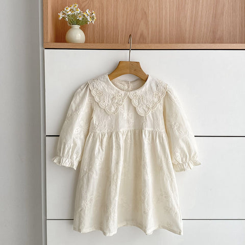 Girls Scallop Collar Vintage Style Bodysuit/Dress
