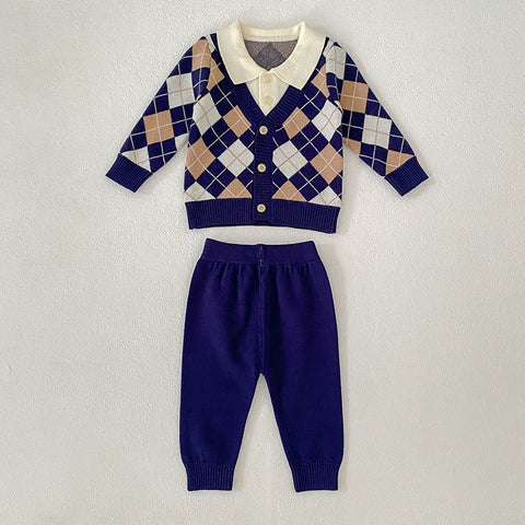 2 Baby Boy Preppy Knit Argyle Sweater w/ Pants
