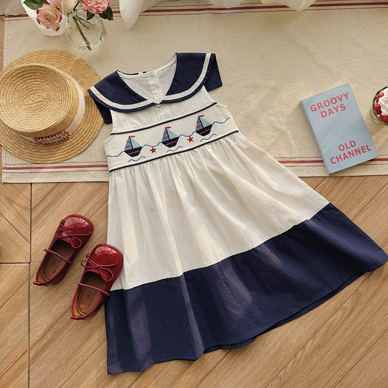 Girls Summer Sailboat Sailor Dress