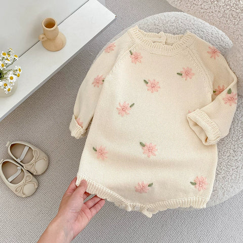 Baby Girl Knit Flower Sweater Bodysuit