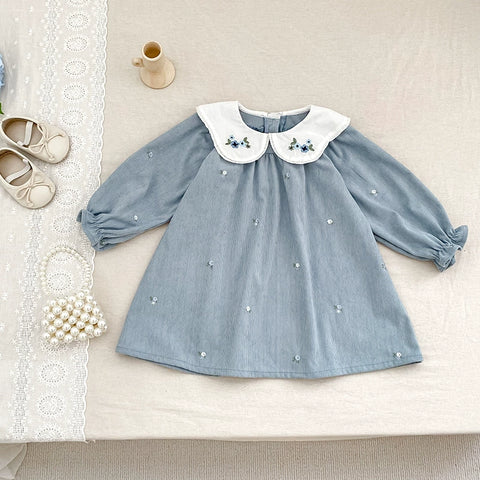 Girls Flower Embroidered Collar Bodysuit/ Dress