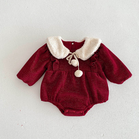 2 Pc Baby Girl Festive Bodysuit Pom Pom Collar