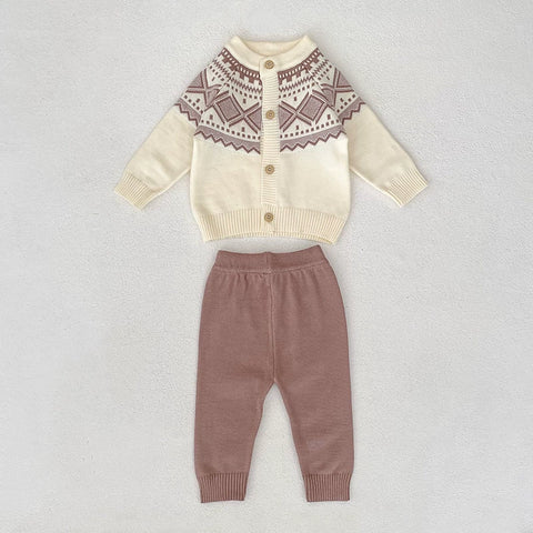 2 Pc Baby Fair Isle Knit Cardigan Pants Set