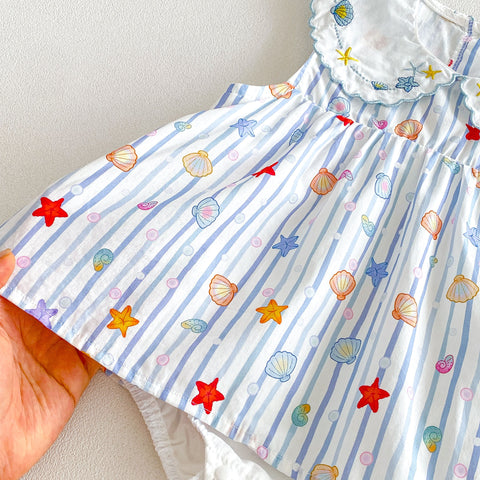 Baby Girls Scallop Collar Seashells Print Dress