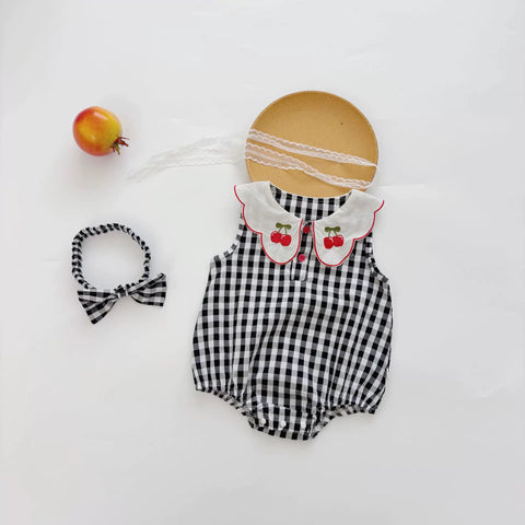 2 Pc Baby Girls Cherry Gingham Plaid Bodysuit
