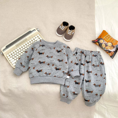 2 Pc Baby Boy Weiner Dog Sweatsuit Set