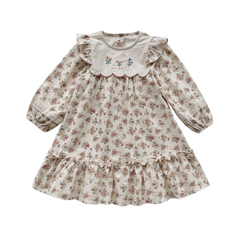 Girls Vintage Style Floral Print Dress