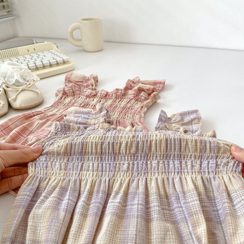 2 Pc Baby Girl Plaid Bodysuit with Hat