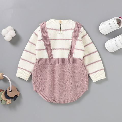 Baby Girl Knit Faux Overall Bodysuit