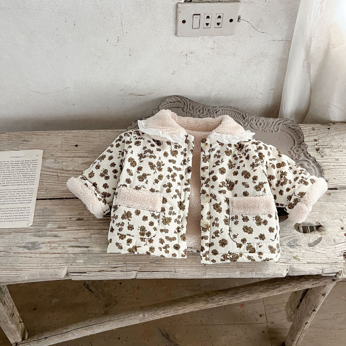 Baby Girl Vintage Floral Fleece Lined Jacket