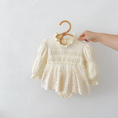 Baby Girl Ruffle Neck Mesh Lace Dress