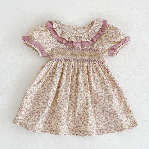 Girls Ditsy Flower Ruffle Neck Onesie/Dress
