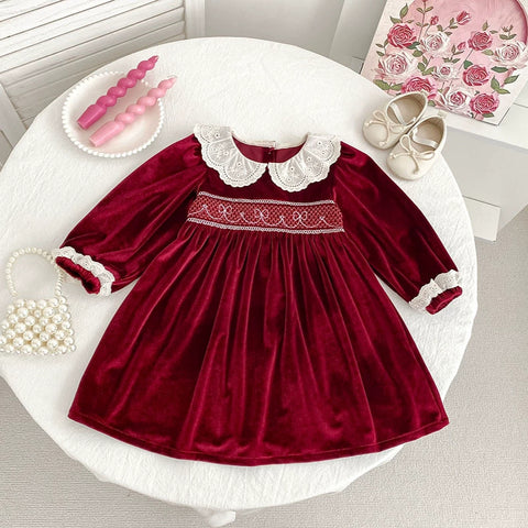 Girls Velvet Holiday Smock Bodysuit/Dress