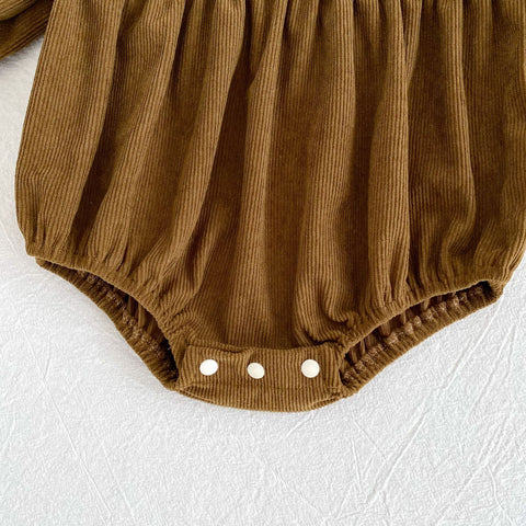 Girl Knit Corduroy Ruffle Collar Bodysuit Dress