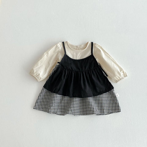 Girl Knit Faux Pinafore Bodysuit Dress