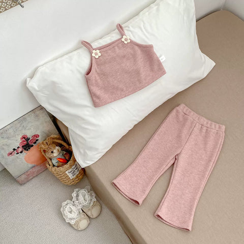 3 Pc Girls Flower Cami Layered Top & Pants Set