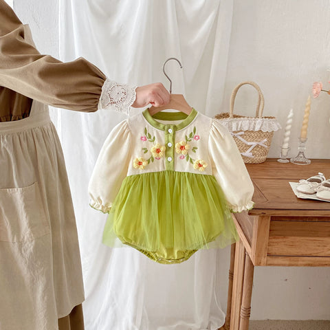 Baby Girl 3D Flower Mesh Bodysuit Dress