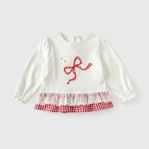 Baby Girl Bunny Patch Plaid Hem Shirt