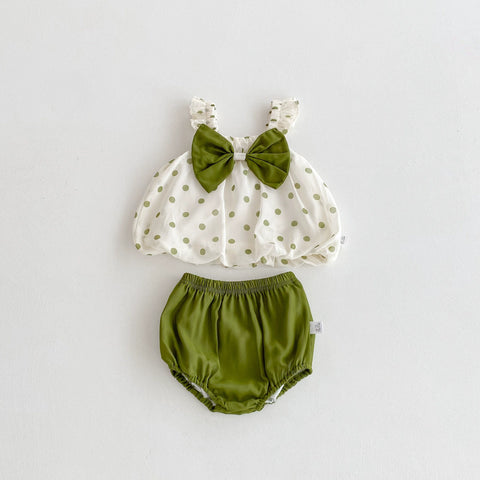2 Pc Baby Girl Polka Dot Top & Bloomer Set