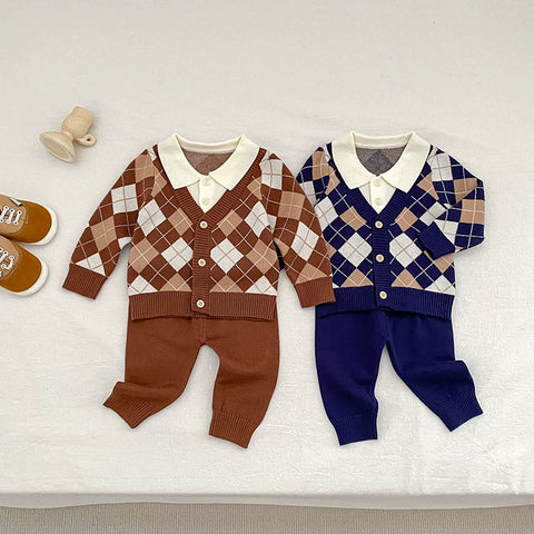 2 Baby Boy Preppy Knit Argyle Sweater w/ Pants