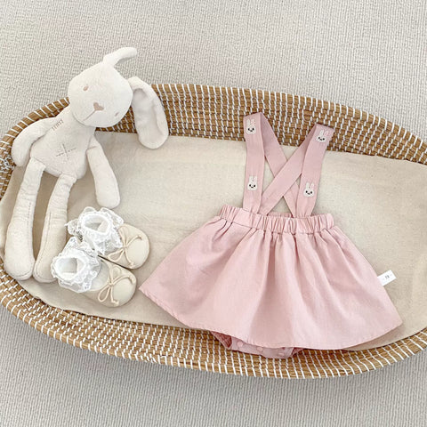 2 Pc Baby Girl Bunny Overall Skirt w/ Collar Shirt