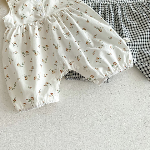 2 pc Baby Girl Summer Romper & Hat Set