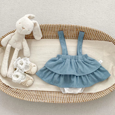 2 Pc Baby Girl Corduroy Skirt with Ruffle Collar Shirt