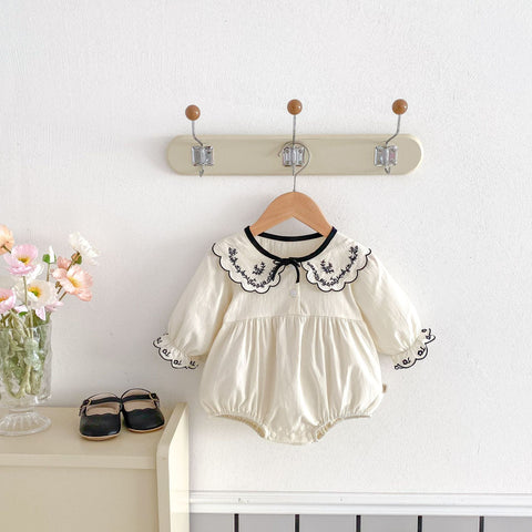 Baby Girl Embroidered Scallop Collar Bodysuit