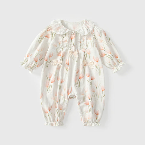 Baby Girl Tulip Lace Collar Romper