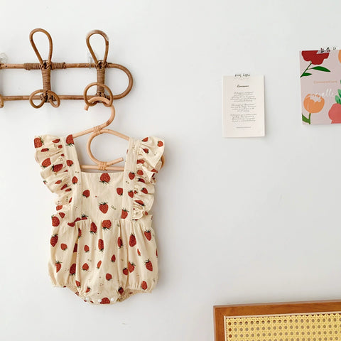 Baby Girls Strawberry Cotton Ruffle Bodysuit