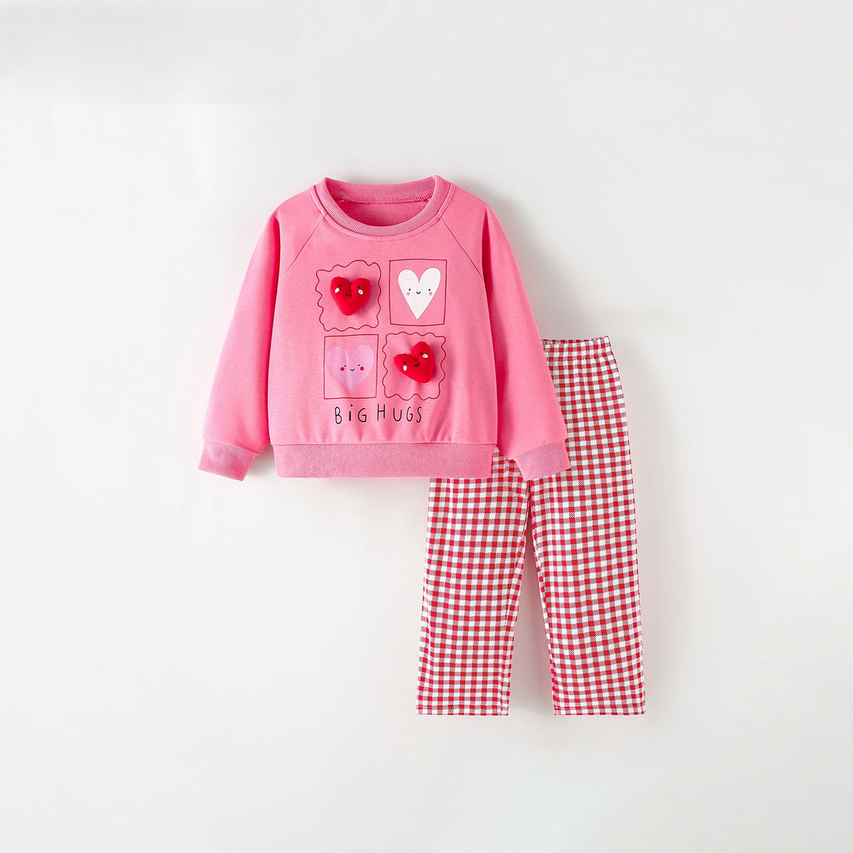 2 Pc Girls Big Hugs Sweatshirt & Gingham Leggings Set