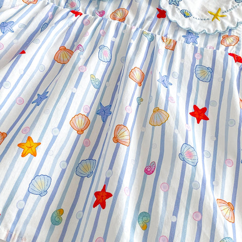 Baby Girls Scallop Collar Seashells Print Dress