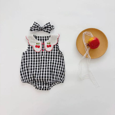 2 Pc Baby Girls Cherry Gingham Plaid Bodysuit