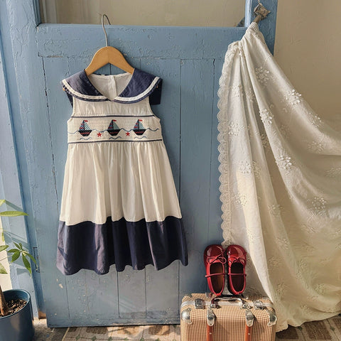 Girls Summer Sailboat Sailor Dress