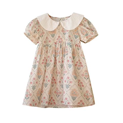 Girls Vintage Wall Paper Print Collar Dress