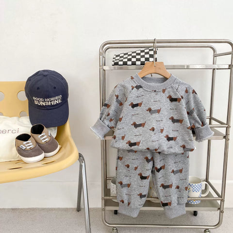 2 Pc Baby Boy Weiner Dog Sweatsuit Set